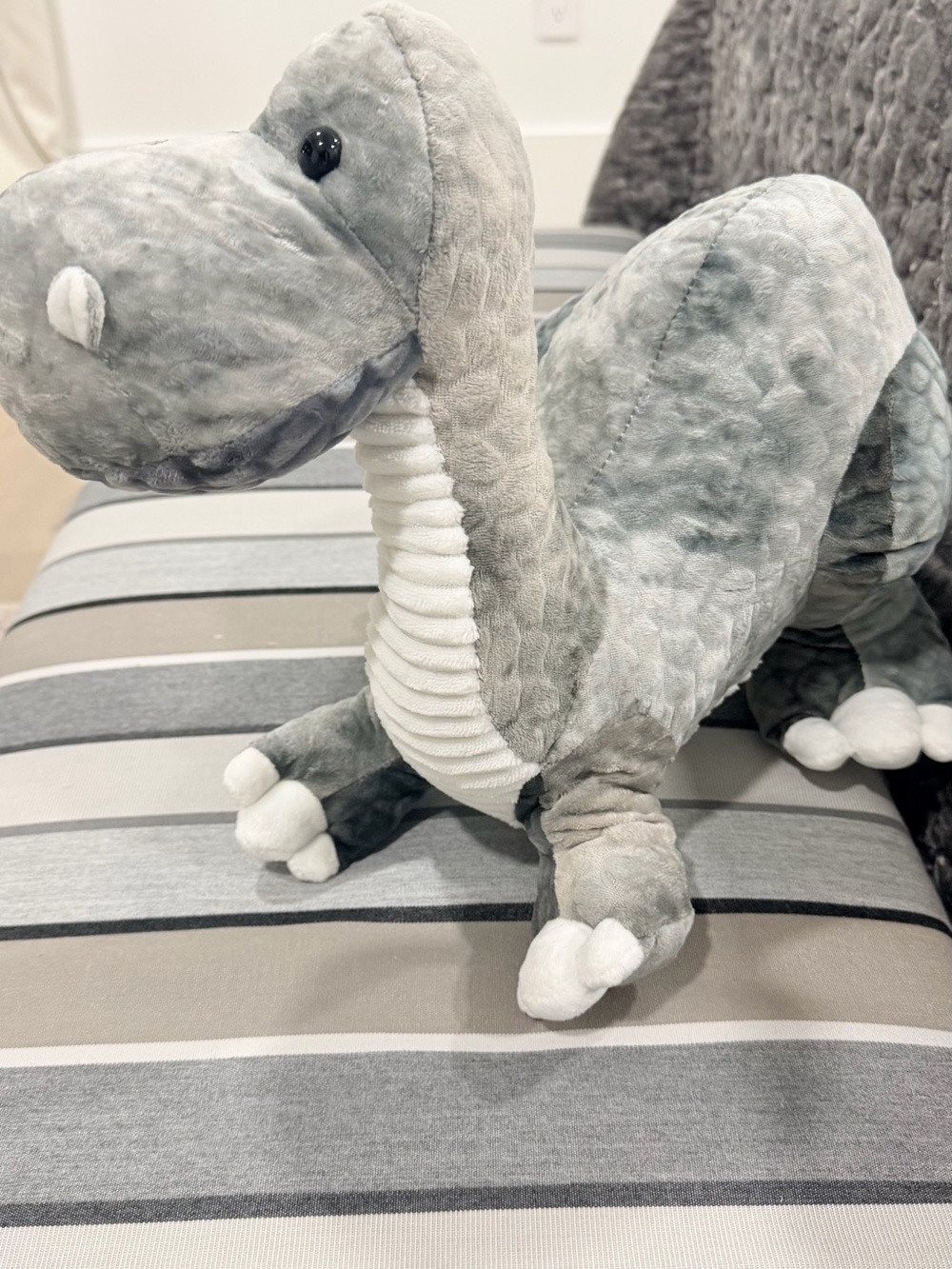 Plush Gray Dinosaur Stuffed Animal - Soft Corduroy-Accent Dino